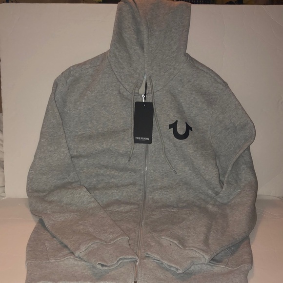 NWT True Religion HEATHER GREY BUDDHA ZIP HOODIE W/BACK CAMO PRINT LOGO - Picture 6 of 13